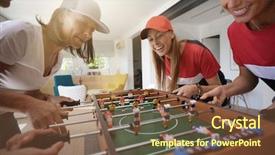  Presentation with hipster girl playing tetris game - Colorful slide set enhanced with girls having fun playing foosball backdrop and a tawny brown colored foreground