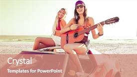  Presentation with fun - Beautiful presentation design featuring girls having fun playing guitar backdrop and a coral colored foreground