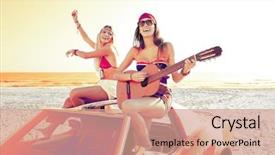  Presentation with guitar - Presentation enhanced with girls having fun playing guitar background and a coral colored foreground