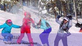  Presentation with snowball - Presentation design consisting of girls having snowball fight in snow in winter background background and a light blue colored foreground