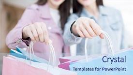  Presentation with close up baby girl knitted - Audience pleasing theme consisting of girls holding paper shopping bag backdrop and a sky blue colored foreground