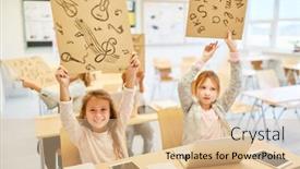  Presentation with music school - Beautiful PPT layouts featuring girls-in-elementary-school-hold backdrop and a coral colored foreground