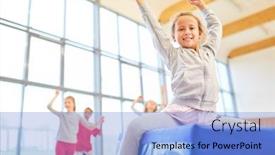  Presentation with physical education - Cool new slide deck with girls-in-elementary-school-physical backdrop and a light blue colored foreground