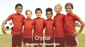  Presentation with soccer girls - PPT theme with girls in football team background and a tawny brown colored foreground