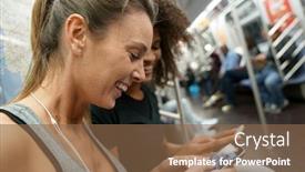  Presentation with metro train - Cool new PPT theme with girls-in-metro-train-using backdrop and a tawny brown colored foreground