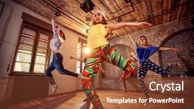  Presentation with hip hop dancing - Presentation design having girls in urban fitness center background and a tawny brown colored foreground