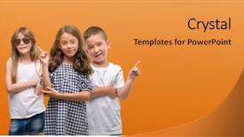  Presentation with happy kids - Slide deck featuring girls kids over orange background background and a  colored foreground
