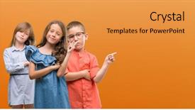  Presentation with group of girls - Colorful slide deck enhanced with girls kids over orange background backdrop and a  colored foreground