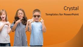  Presentation with happy kids - Cool new theme with girls kids over orange background backdrop and a  colored foreground