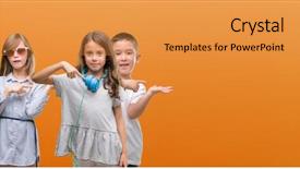 Presentation with happy kids - Amazing theme having girls kids over orange background backdrop and a  colored foreground