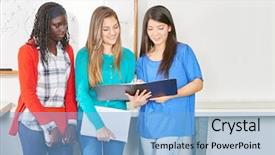  Presentation with learn - PPT theme featuring girls learn toghether in math background and a light blue colored foreground