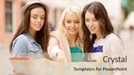  Presentation with city map - Slide set consisting of girls looking into tourist map background and a lemonade colored foreground