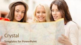  Presentation with city line map - Amazing presentation theme having girls looking into tourist map backdrop and a lemonade colored foreground