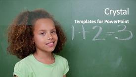  Presentation with cute - Amazing PPT layouts having girls math - cute schoolgirl posing in front backdrop and a gray colored foreground
