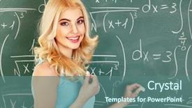  Presentation with writing google - Colorful slide deck enhanced with girls math - happy schoolchild writing on blackboard backdrop and a ocean colored foreground