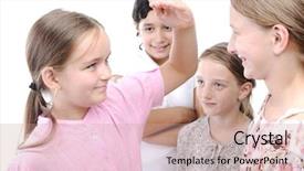  Presentation with height - Audience pleasing presentation theme consisting of girls measuring height group playing backdrop and a coral colored foreground