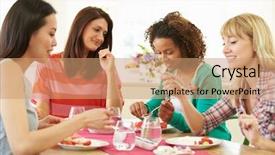 Presentation with dessert - Beautiful slides featuring girls night - group of women sitting backdrop and a coral colored foreground
