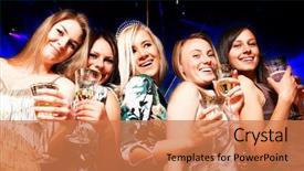  Presentation with club - Presentation design enhanced with girls night - group of young people background and a  colored foreground