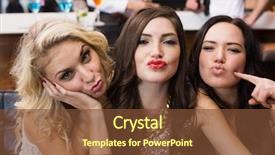  Presentation with human face set of faces - Audience pleasing slides consisting of girls night - happy friends making silly faces backdrop and a tawny brown colored foreground