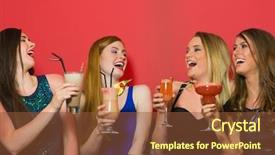  Presentation with friends - Beautiful PPT theme featuring girls night - laughing friends holding cocktails backdrop and a  colored foreground