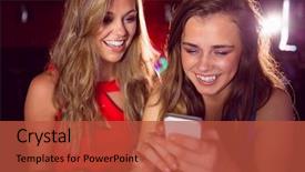  Presentation with girls night - Presentation theme with girls night - pretty friends looking at smartphone background and a red colored foreground