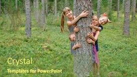  Presentation with pine forest - Beautiful PPT layouts featuring girls-of-different-age-hugging backdrop and a tawny brown colored foreground
