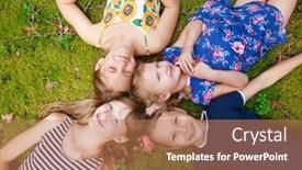  Presentation with together - PPT theme consisting of girls-of-different-age-lying background and a coral colored foreground