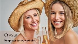  Presentation with toasting - Presentation theme consisting of summer christmas new year disco - girls partying in hats background and a coral colored foreground