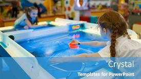  Presentation with hockey - Colorful slide set enhanced with girls-playing-air-hockey backdrop and a teal colored foreground