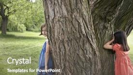  Presentation with hide - Colorful presentation design enhanced with girls playing hide and seek backdrop and a dark gray colored foreground