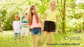  Presentation with three legged stool - PPT theme with girls-playing-three-legged-race background and a yellow colored foreground
