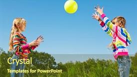  Presentation with kids playing - Audience pleasing slide deck consisting of girls playing with the ball backdrop and a tawny brown colored foreground