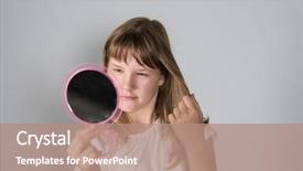  Presentation with puberty - Slide set featuring girls puberty - teenager girl looks at herself background and a coral colored foreground