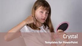  Presentation with african american teenager girl - Presentation design consisting of girls puberty - teenager girl looks at herself background and a coral colored foreground