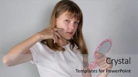  Presentation with mirror - PPT theme having girls puberty - teenager girl looks at herself background and a light gray colored foreground