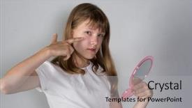  Presentation with mirror - Audience pleasing slide set consisting of girls puberty - teenager girl looks at herself backdrop and a light gray colored foreground