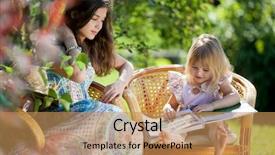  Presentation with children reading - Beautiful theme featuring girls reading book sitting backdrop and a coral colored foreground