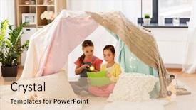  Presentation with teepee - Slide set featuring girls reading book with torch background and a lemonade colored foreground