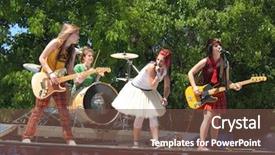  Presentation with rock band - Amazing theme having girls rock band on stage backdrop and a tawny brown colored foreground