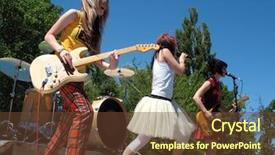  Presentation with rock band - PPT theme having girls rock band on stage background and a tawny brown colored foreground