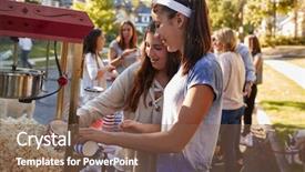  Presentation with block party - Slide deck enhanced with girls serve themselves popcorn background and a violet colored foreground