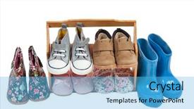  Presentation with flat chested girls - Slide set consisting of girls shoos for all seasons background and a light blue colored foreground