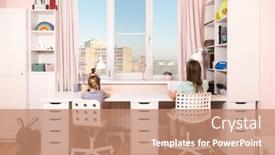  Presentation with covid coronavirus - Beautiful theme featuring girls-sitting-by-the-desk backdrop and a coral colored foreground