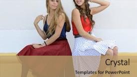 Presentation with accordion - Slide deck consisting of girls sitting on old accordion background and a coral colored foreground