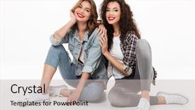  Presentation with floor - Audience pleasing slide deck consisting of girls sitting on the floor backdrop and a light gray colored foreground