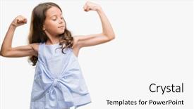  Presentation with fitness - Cool new presentation theme with brunette hispanic girl showing arms backdrop and a white colored foreground
