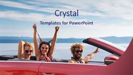  Presentation with sports car - Cool new presentation theme with girls sports car - group of happy young people backdrop and a  colored foreground