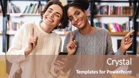  Presentation with students - Slides featuring girls students studying at library background and a  colored foreground