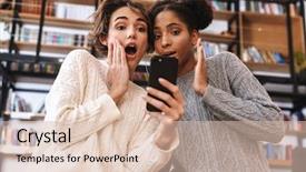  Presentation with students - Amazing slides having girls students studying at library backdrop and a  colored foreground