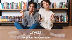  Presentation with students - Slides consisting of girls students studying at library background and a coral colored foreground